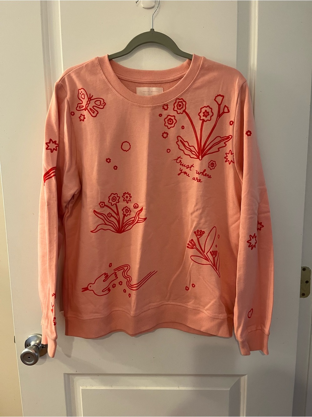 Bando Pink Graphic Sweatshirt with Red Floral Prints